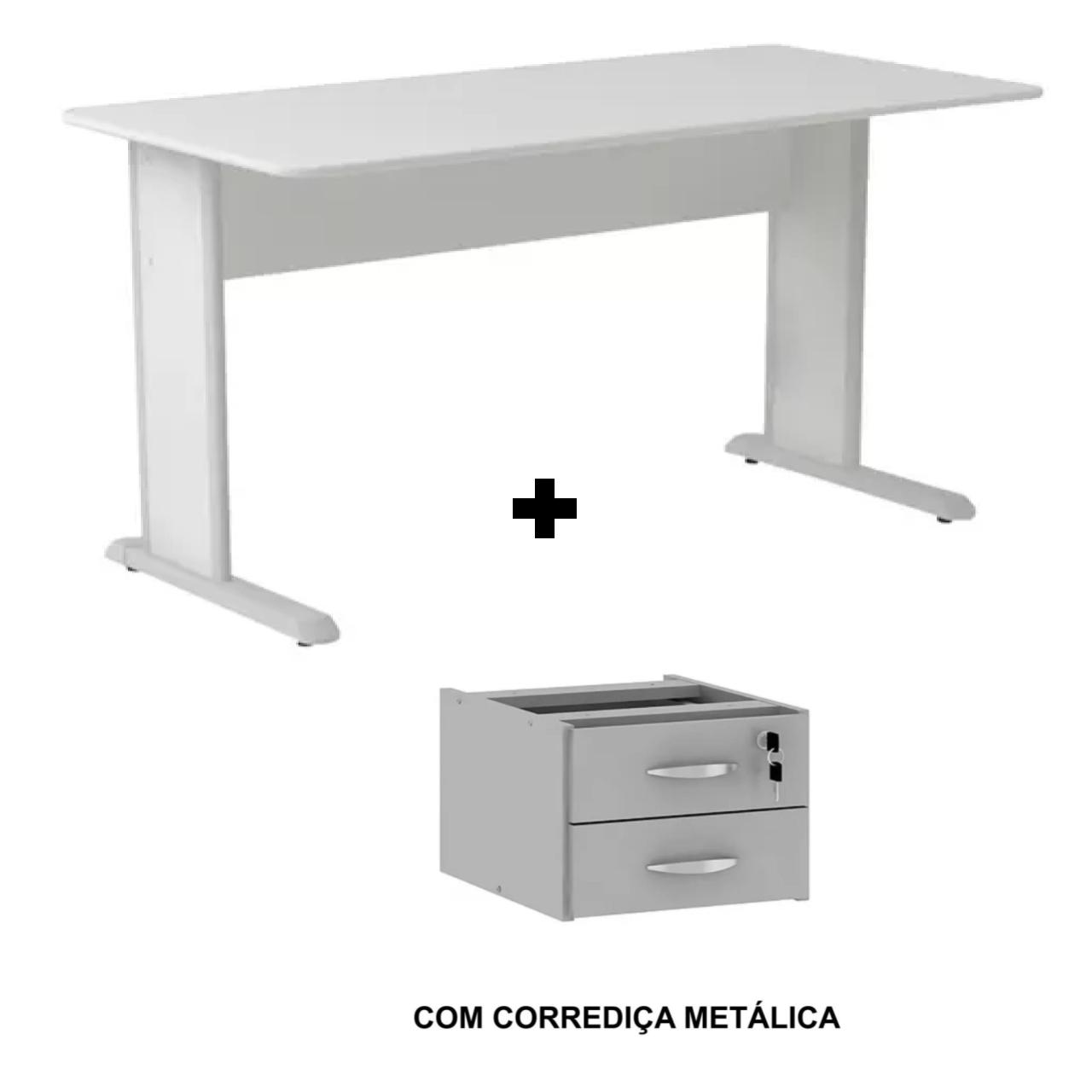Mesa Escritório 1,50x0,60m com GAVETAS - MAXXI - CINZA/CINZA - 53082