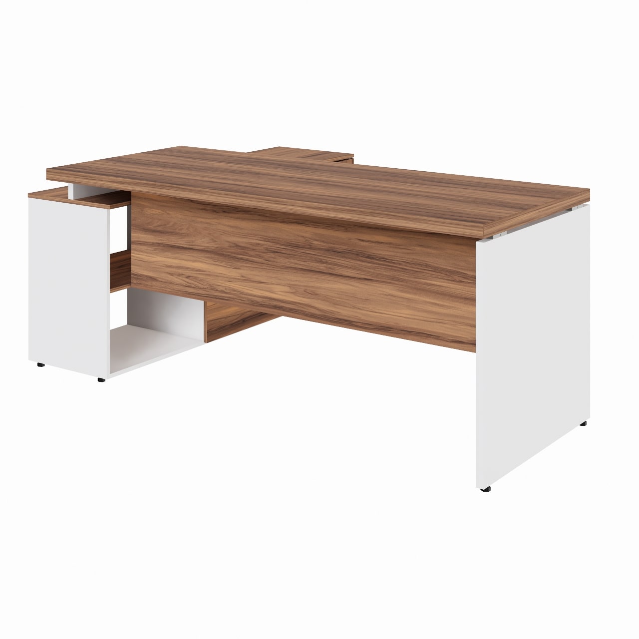 Mesa Diretorzinha c/ Aparador - Pé de MADEIRA - 1,90x1,50m - WORKSTART - NOGAL SEVILHA / BRANCO - 34426