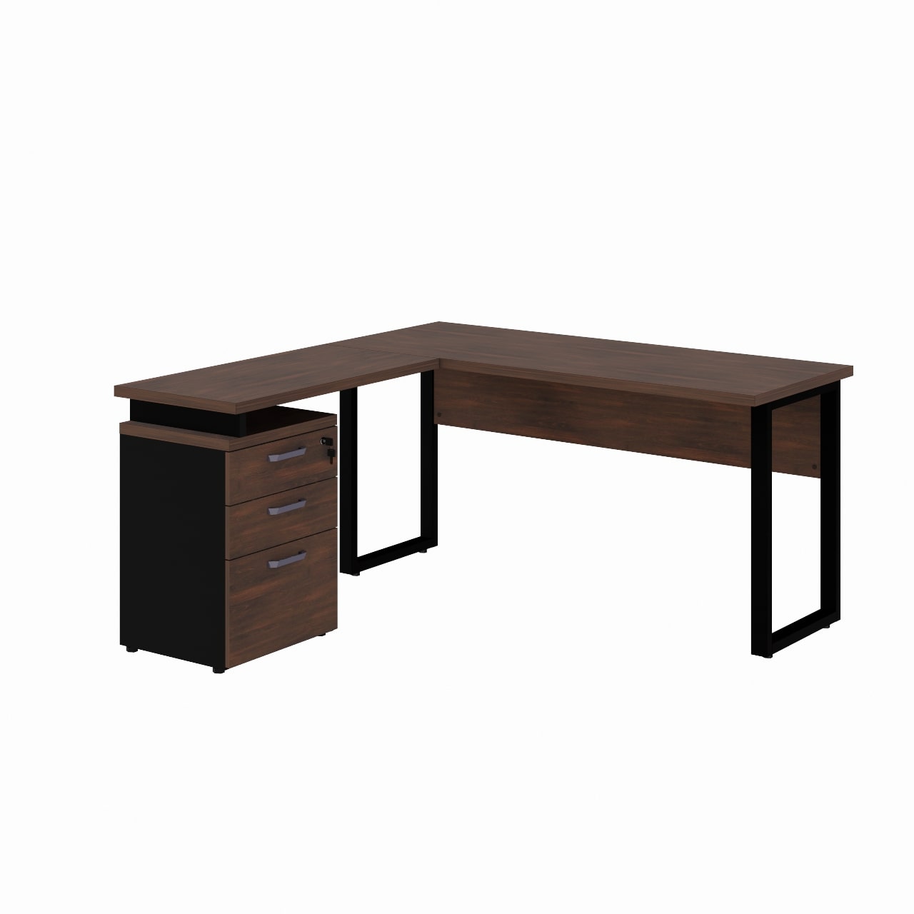 Mesa Escritório em “L” c/ Gaveteiro 1,70×1,90m MARSALA/PRETO - 34441