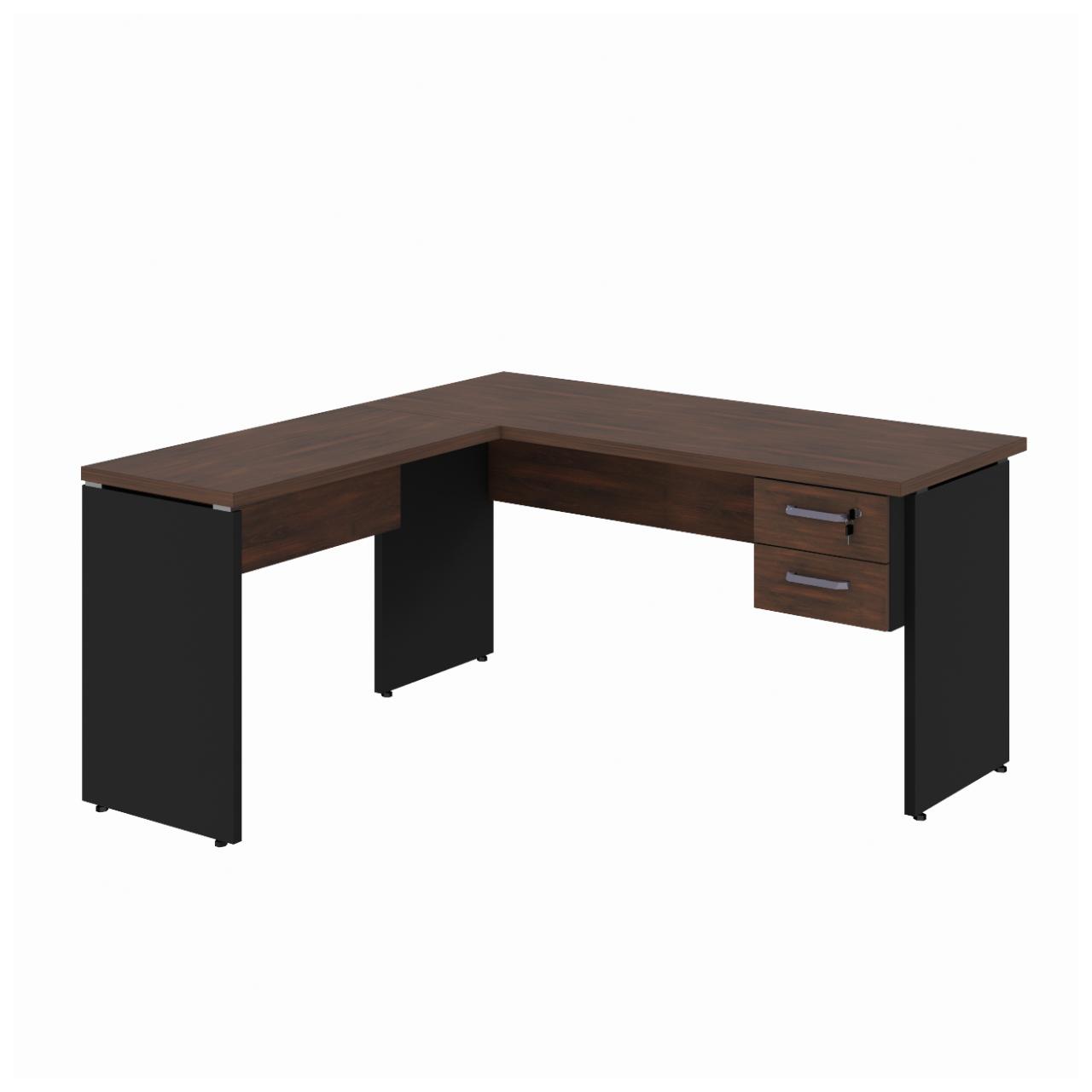 Móveis para Escritório Mesa em L (Mesa 1,35m + Mesa Auxiliar) – C/ Gavetas MARSALA/PRETO – 25423