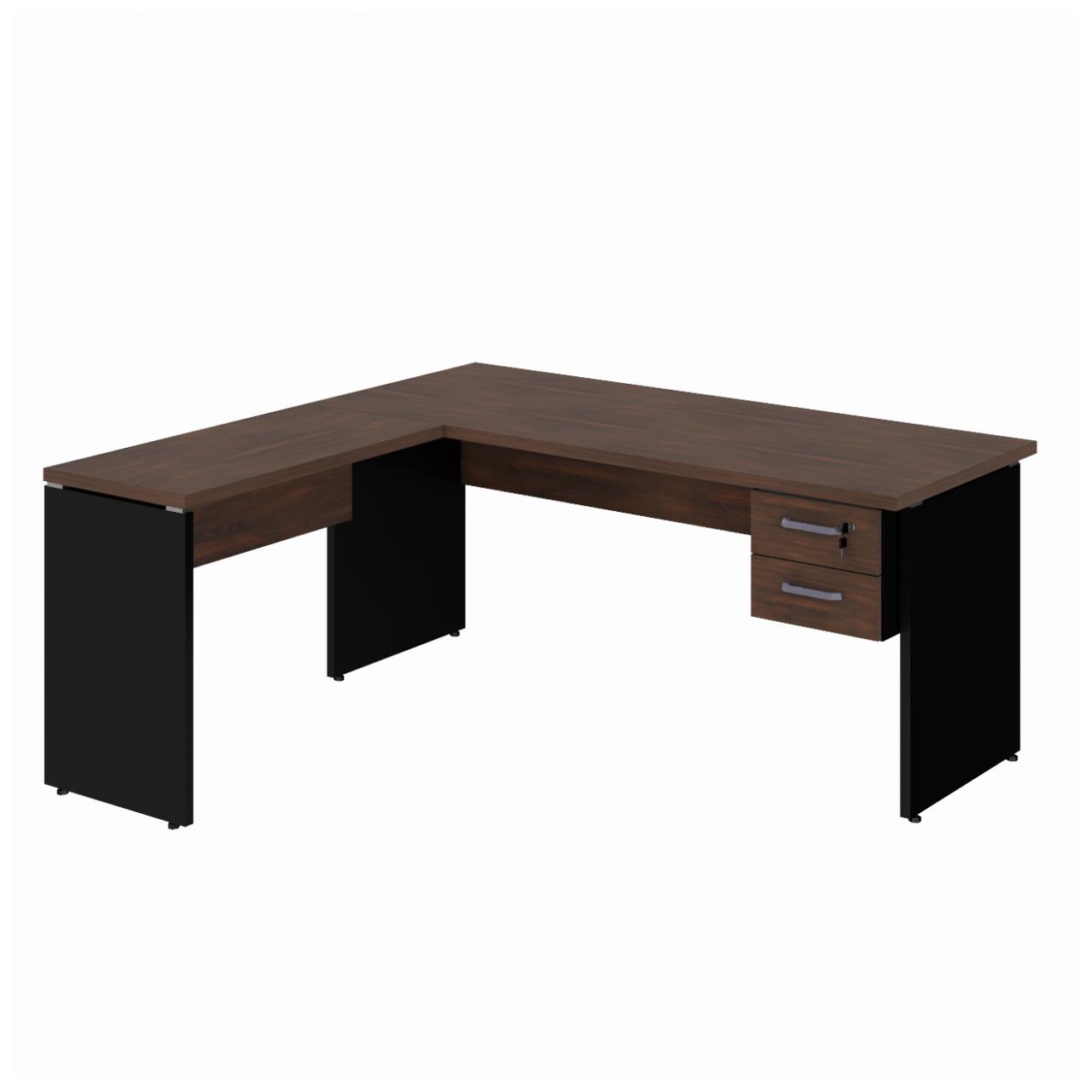 Móveis para Escritório Mesa em "L" (Mesa 1,70m + Mesa Auxiliar) c/ 02 Gavetas - - Marsala / Preto - 23479