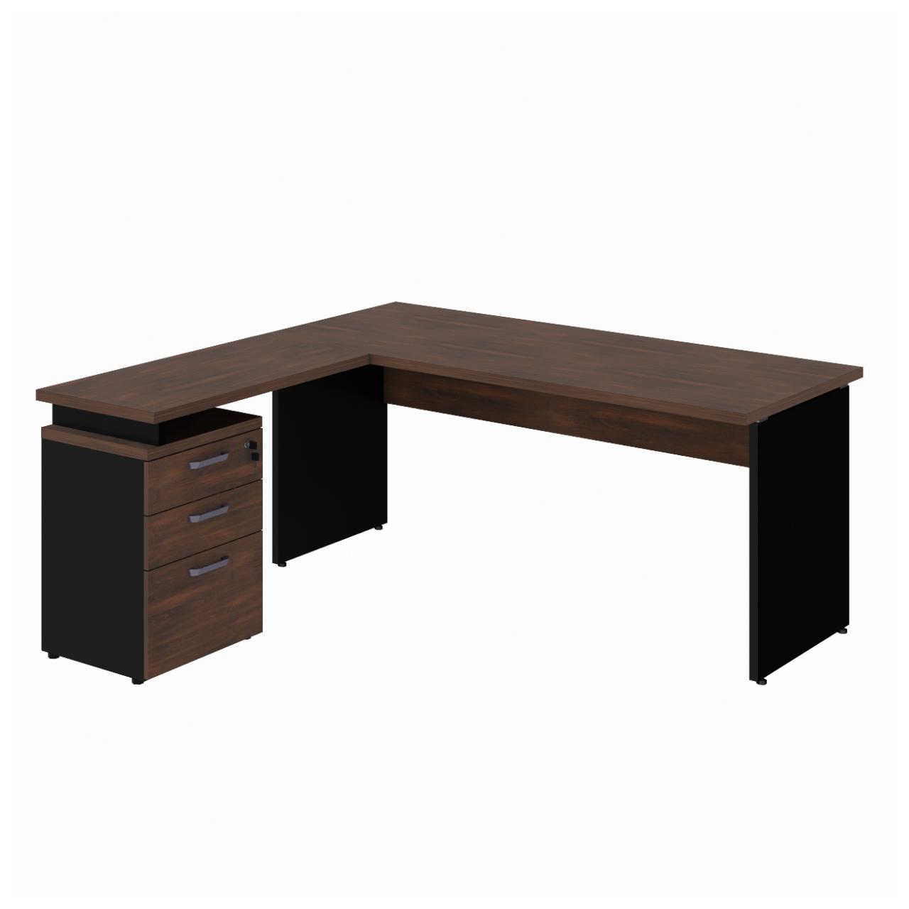 Móveis para Escritório Mesa Escritório em "L" c/ Gaveteiro 1,70x1,90m Marsala/Preto - 23481