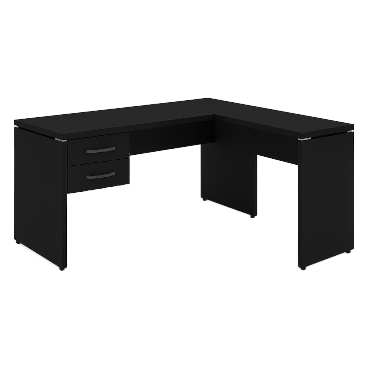 Móveis para Escritório Mesa em L PÉ PAINEL (Mesa 1,50m + Mesa Auxiliar) - C/ Gavetas - PRETO / PRETO - 26014