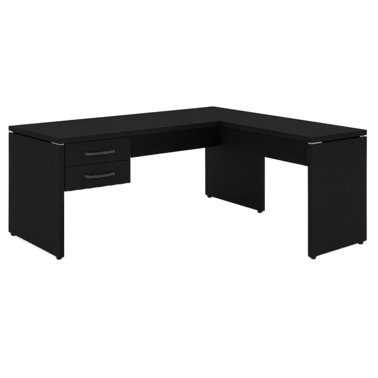 Móveis para Escritório Mesa em L PÉ PAINEL (Mesa 1,70m + Mesa Auxiliar) - S/ Gavetas - PRETO / PRETO - 26015
