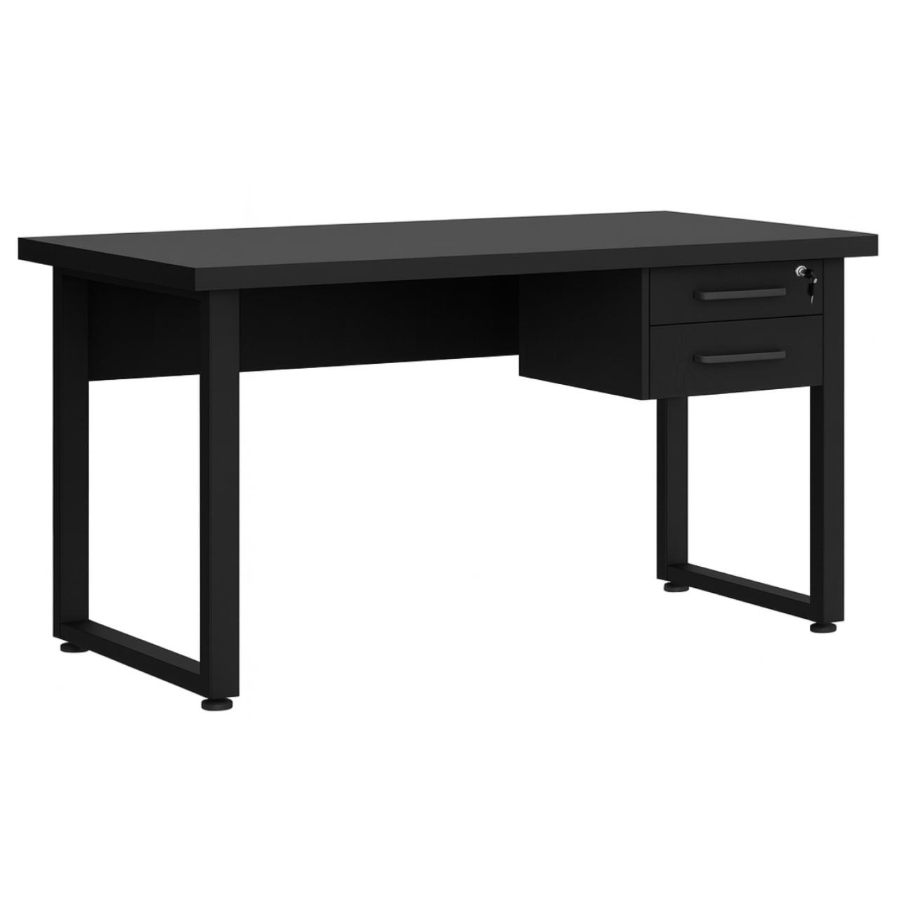 Mesa Escritório PÉ QUADRO - 1,50x0,60m - C/ Gavetas - PRETO / PRETO - 26202