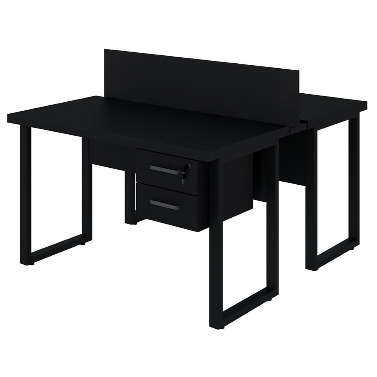 Mesa Dupla de Escritório PÉ QUADRO - 1,20x1,35m - C/ Gavetas - PRETO / PRETO - 26802