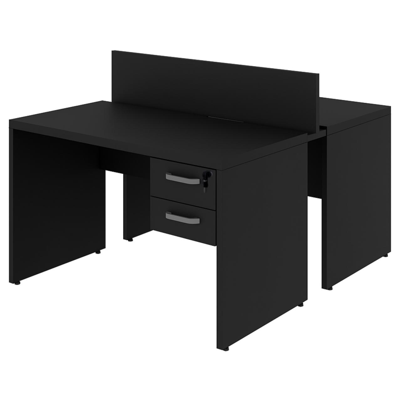 Mesa Dupla para Escritório 1,20x1,35mm - C/ Gavetas - PRETO/PRETO - 26071