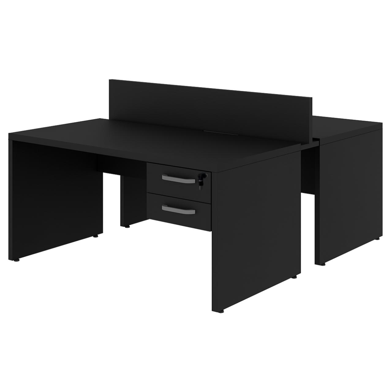 Mesa Dupla para Escritório 1,50x1,35mm - C/ Gavetas - PRETO/PRETO - 26073