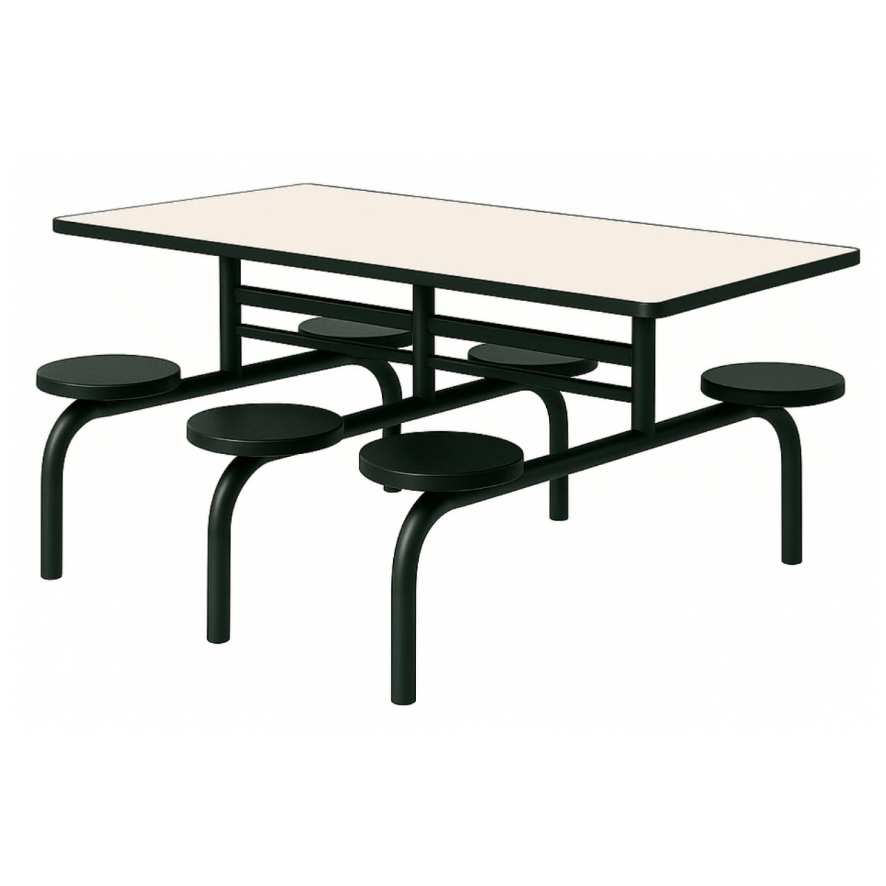 Mesa para Refeitório FIXA 6 Lugares MDP Branco de 25 mm - Assento PRETO - 50202