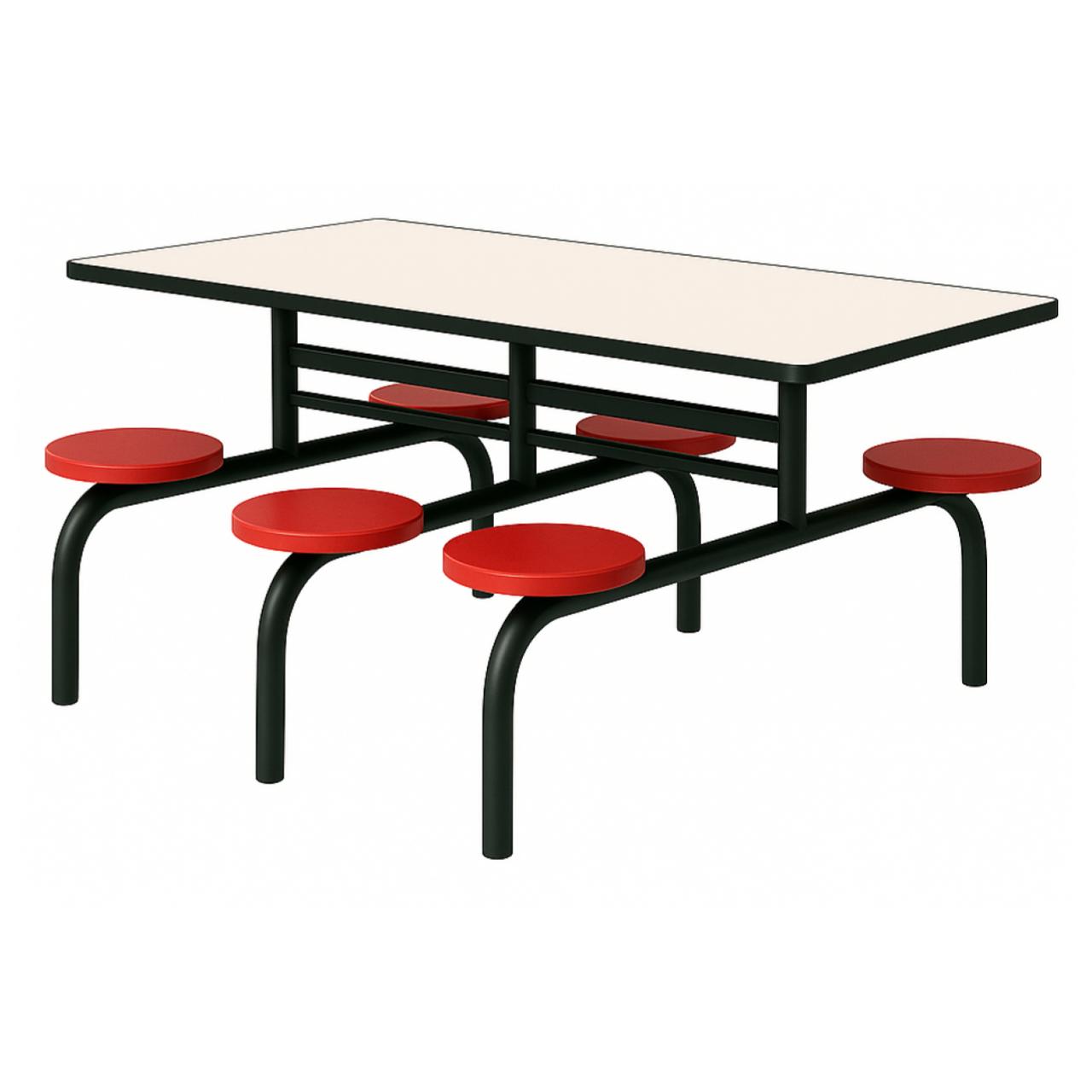 Mesa para Refeitório FIXA 6 Lugares MDP Branco de 25 mm - Assento VERMELHO - 50204