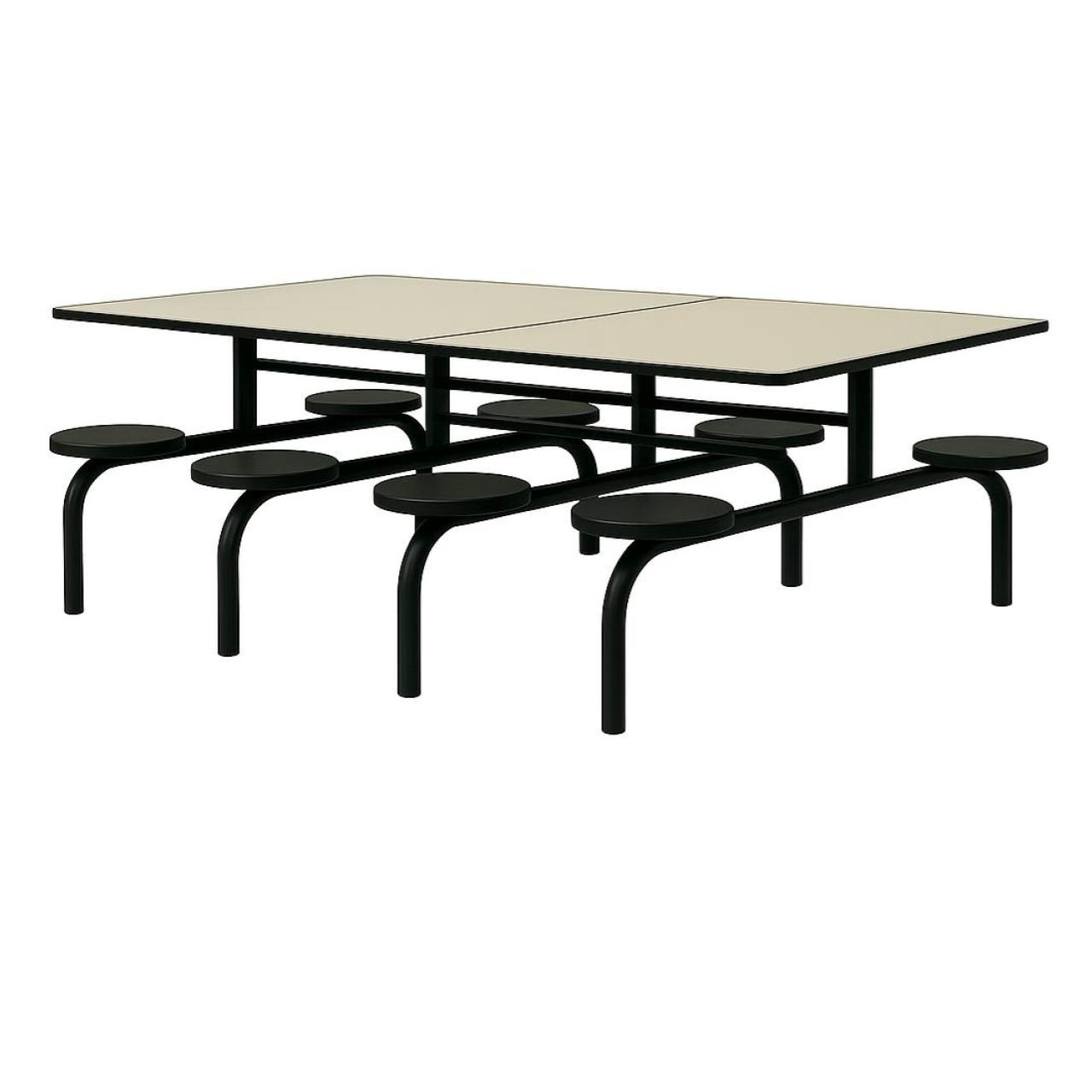 Mesa para Refeitório FIXA 8 Lugares MDP Branco de 25 mm - Assento PRETO - 50104