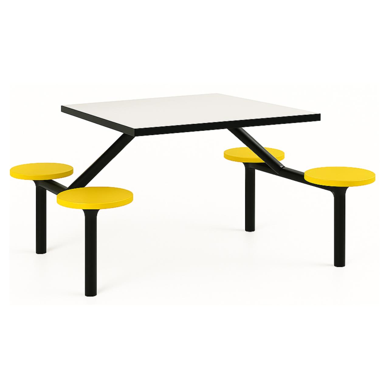 Mesa para Refeitório FIXA 4 Lugares MDP Branco de 25 mm - Assento AMARELO - 50303