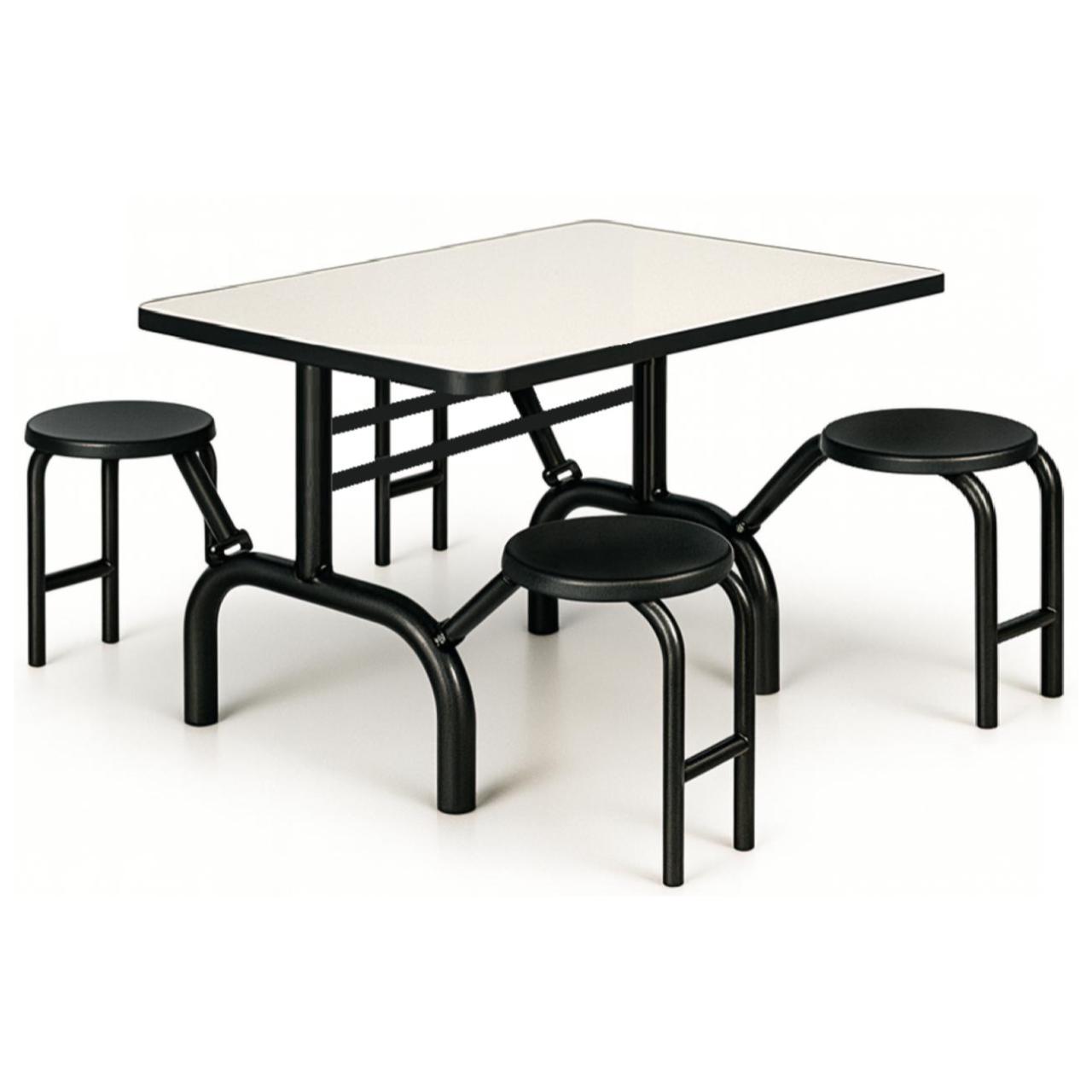 Mesa para Refeitório ESCAMOTEÁVEL 04 Lugares MDP Branco de 25 mm - Assento PRETO - 50401