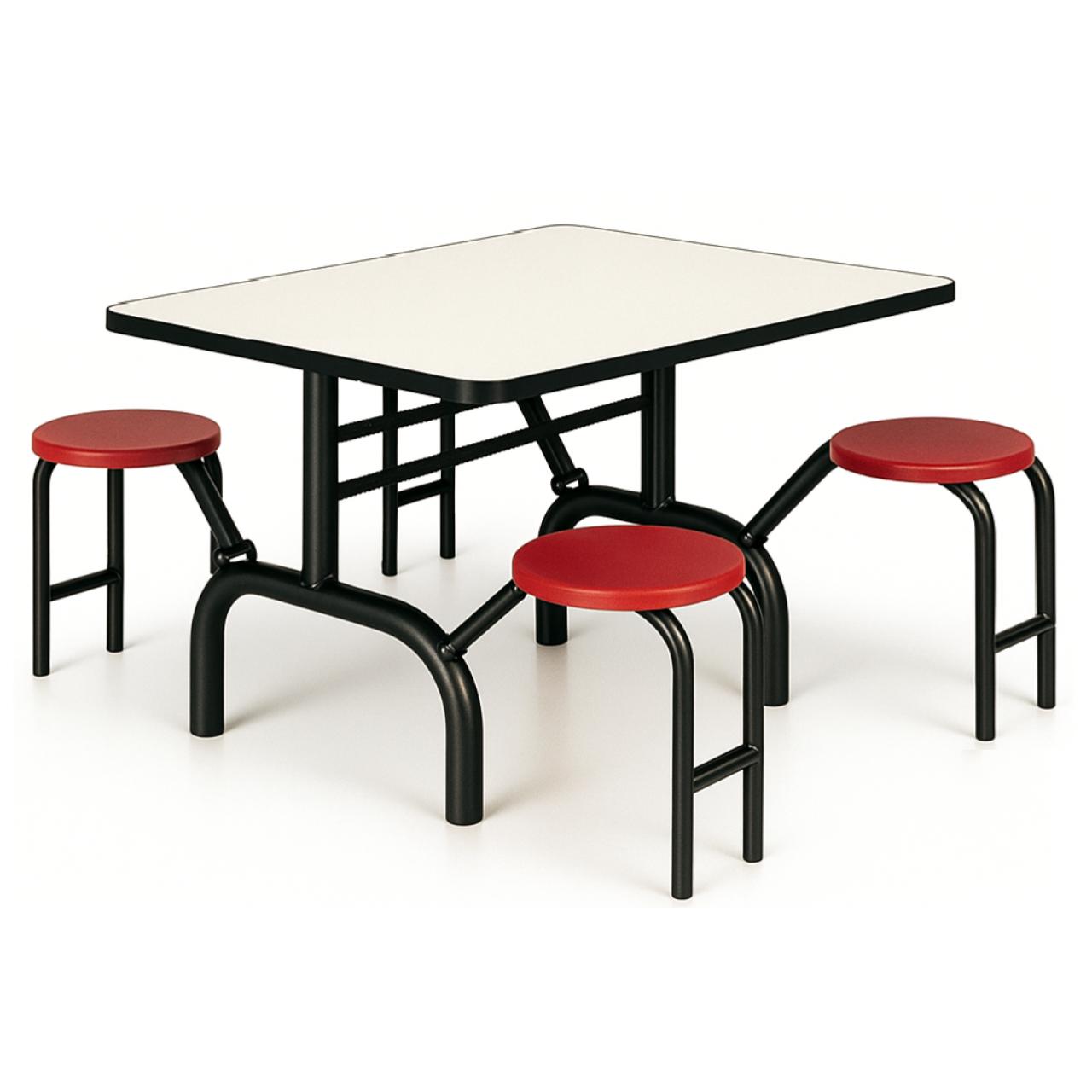 Mesa para Refeitório ESCAMOTEÁVEL 04 Lugares MDP Branco de 25 mm - Assento VERMELHO - 50402