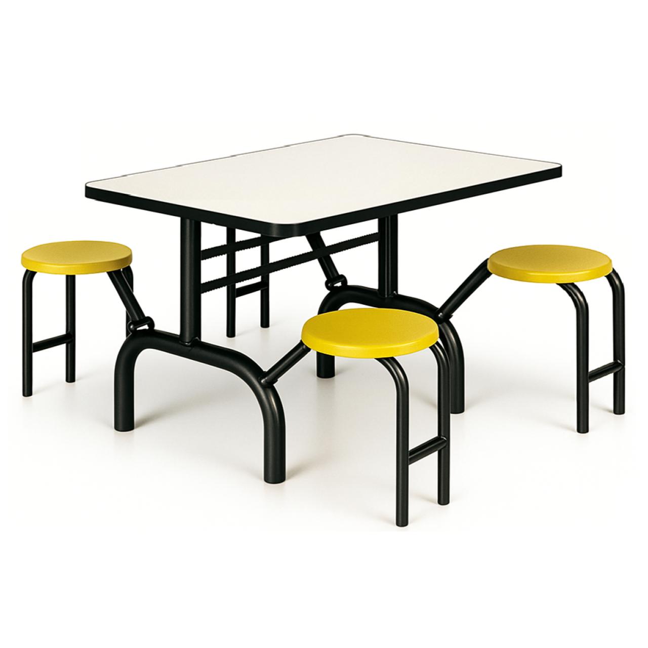 Mesa para Refeitório ESCAMOTEÁVEL 04 Lugares MDP Branco de 25 mm - Assento AMARELO - 50403