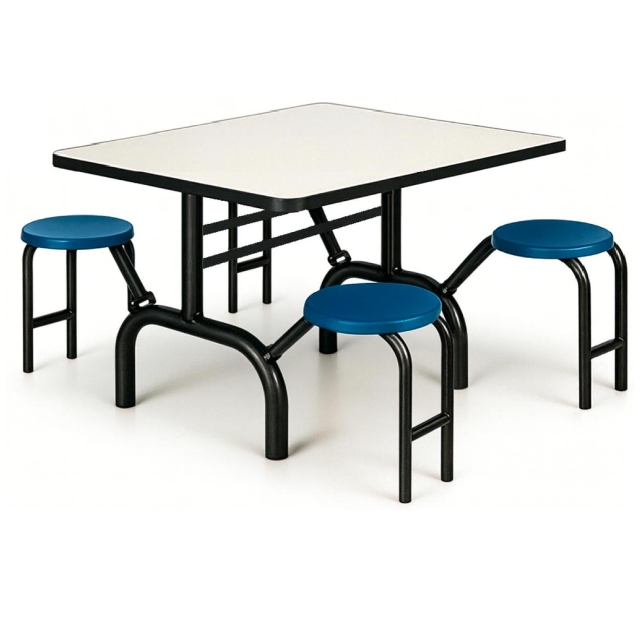 Mesa para Refeitório ESCAMOTEÁVEL 04 Lugares MDP Branco de 25 mm - Assento AZUL - 50404