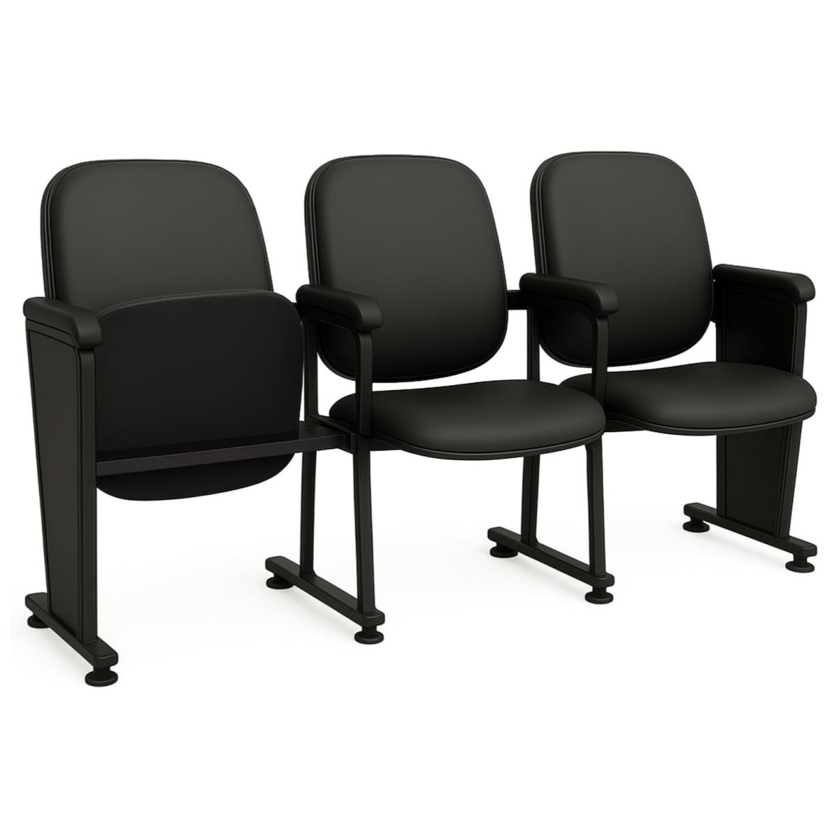 Poltrona Auditório Rebatível 03 Lugares – Linha Premium - Corino Preto - 38103