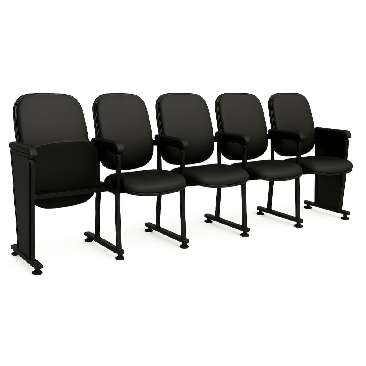 Poltrona Auditório Rebatível 05 Lugares – Linha Premium - Corino Preto - 38105