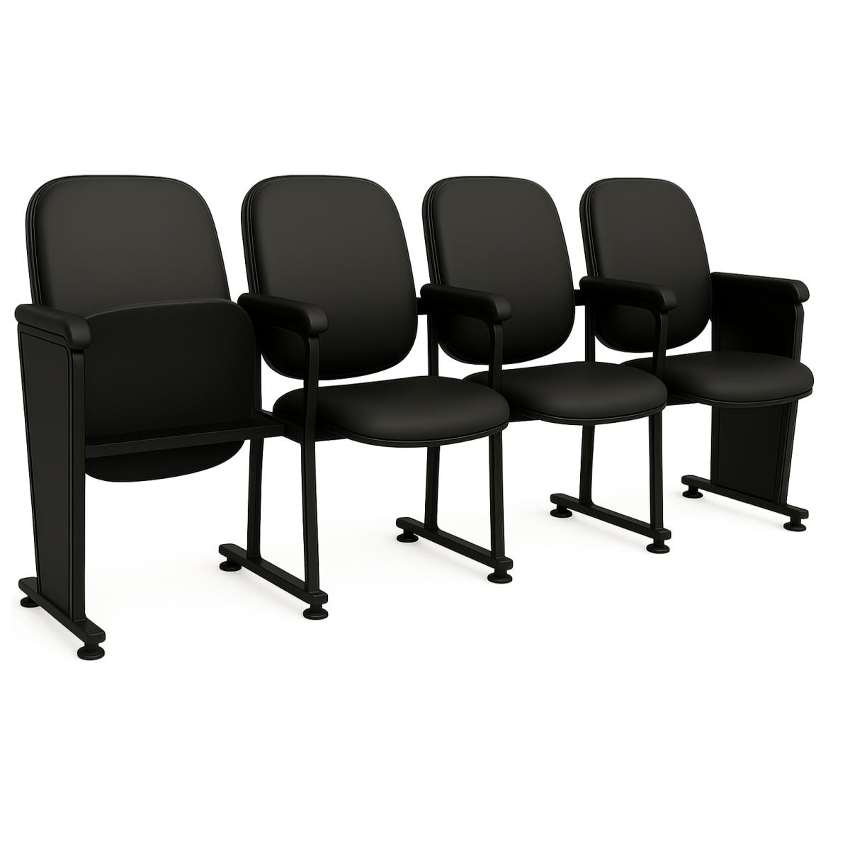 Poltrona Auditório Rebatível 04 Lugares – Linha Premium - Corino Preto - 38104