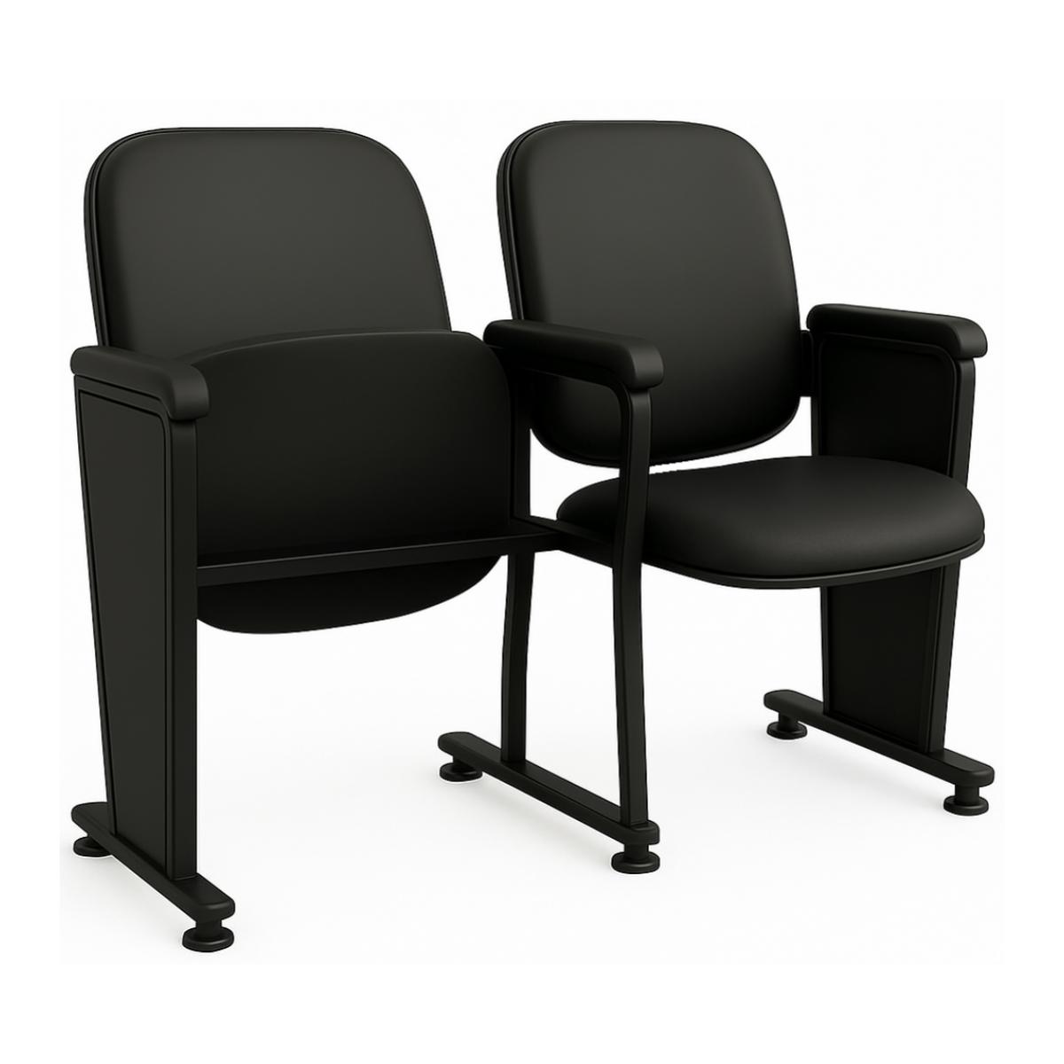 Poltrona Auditório Rebatível 02 Lugares – Linha Premium - Corino Preto - 38102