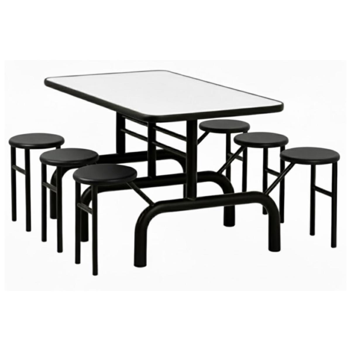 Mesa para Refeitório ESCAMOTEÁVEL 06 Lugares MDP Branco de 25 mm - Assento PRETO - 50604