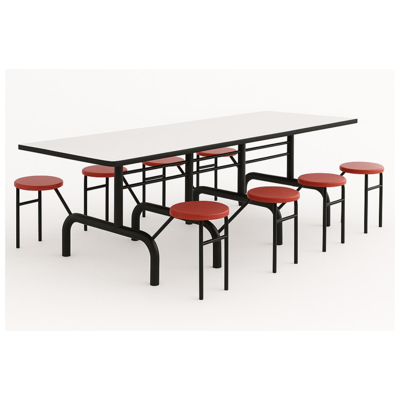 Mesa para Refeitório ESCAMOTEÁVEL 08 Lugares MDP Branco de 25 mm - Assento VERMELHO - 50803