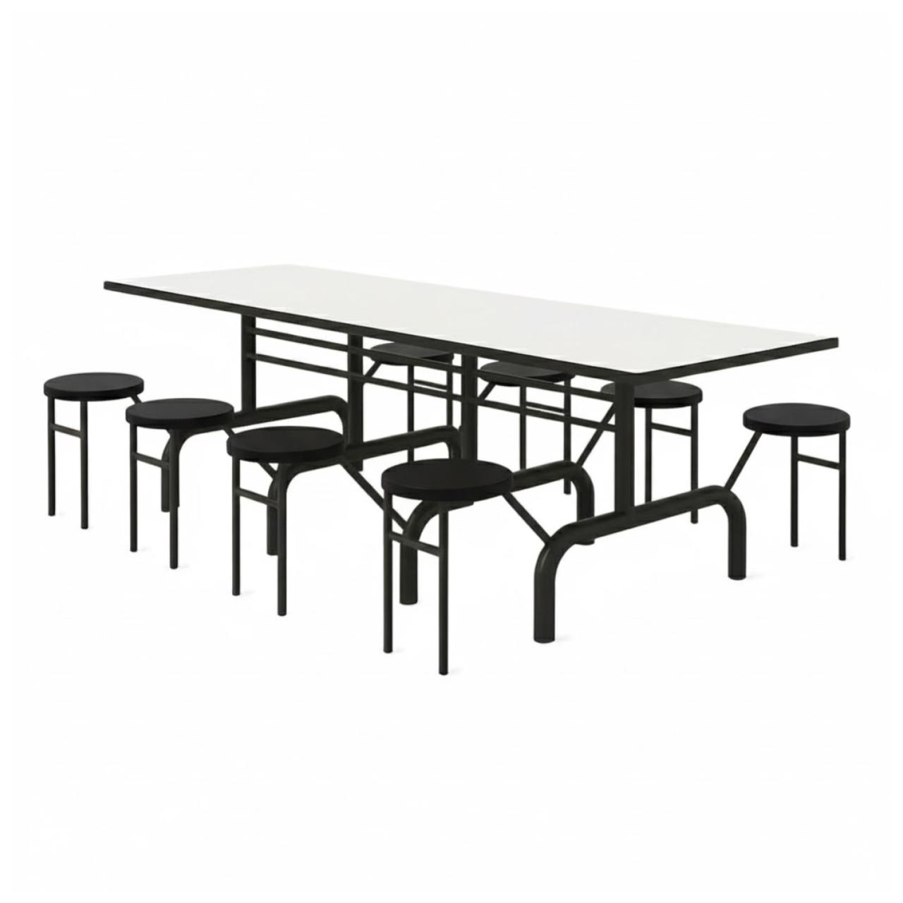 Mesa para Refeitório ESCAMOTEÁVEL 08 Lugares MDP Branco de 25 mm - Assento PRETO - 50804
