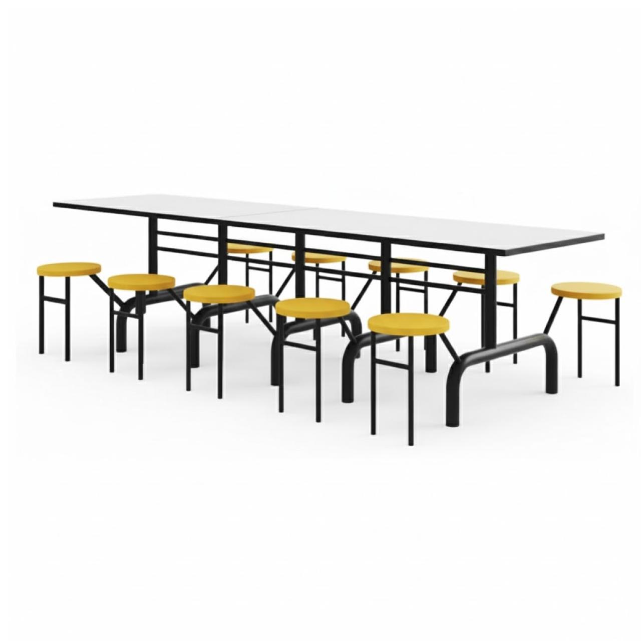 Mesa para Refeitório ESCAMOTEÁVEL 10 Lugares MDP Branco de 25 mm - Assento AMARELO - 50902