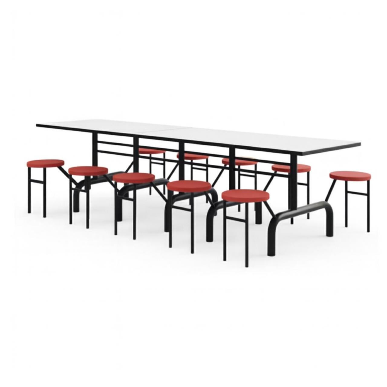 Mesa para Refeitório ESCAMOTEÁVEL 10 Lugares MDP Branco de 25 mm - Assento VERMELHO - 50904