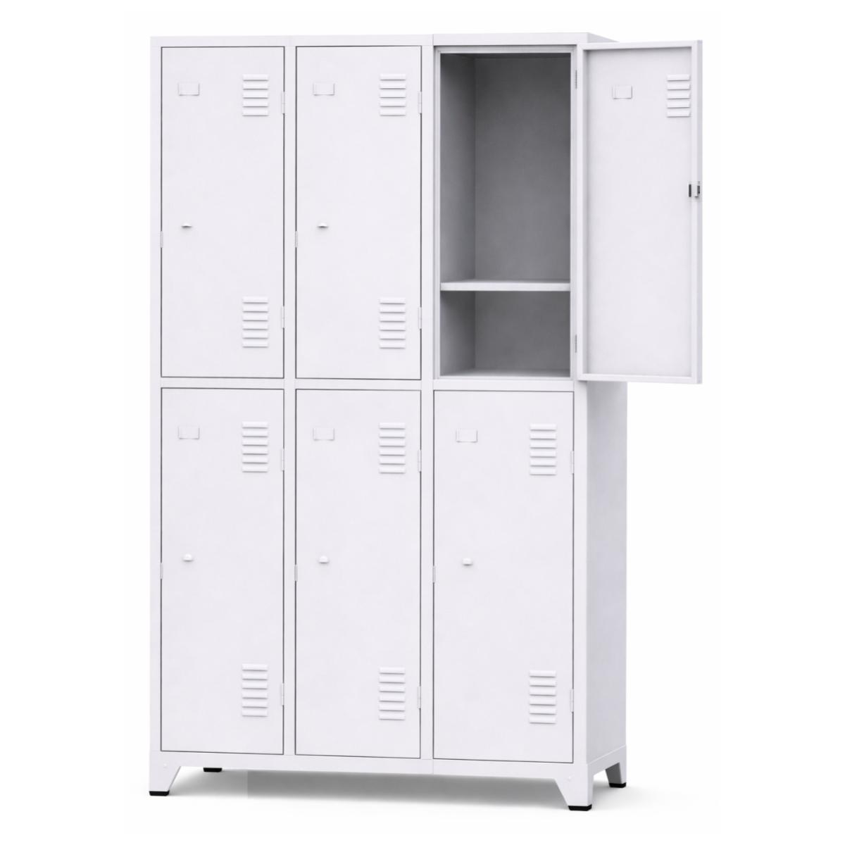 Armário Roupeiro de Aço c/ 06 Portas Grandes com Divisória - 1,96x0,93x0,36m - 10993