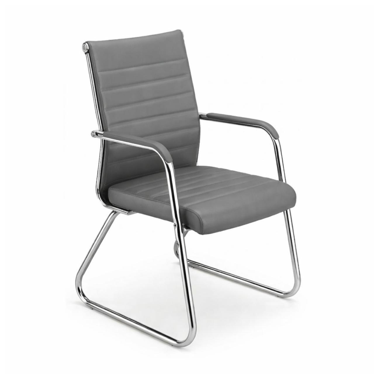 Cadeira de Escritório Fixa Diretor em Couro Ecológico Cinza e Base Cromada LONDON - Corino Cinza - 32803